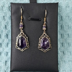 Natural Amethyst Dangle Earrings In Sterling Silver.